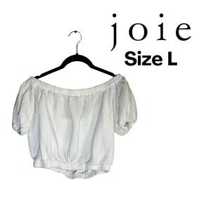 Joie White Off Shoulder Crop Top Womens Large Gauze Peasant Boho 100% Cotton EUC